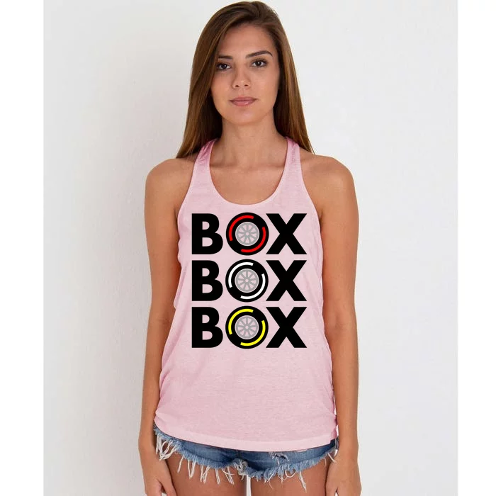 Box Box Box F1 Tire Compound Design Classic Women's Knotted Racerback Tank