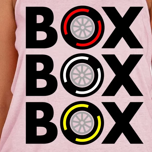 Box Box Box F1 Tire Compound Design Classic Women's Knotted Racerback Tank