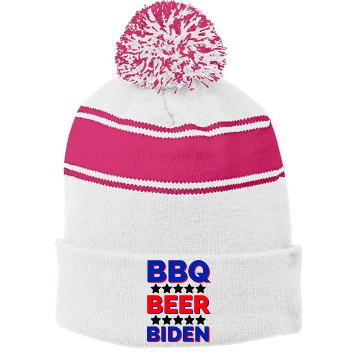 Bbq Beer Biden Funny Freedom And Democracy Gift Stripe Pom Pom Beanie