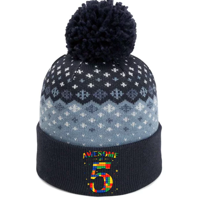 Building Blocks Bricks Awesome At 5 Years Old Birthday Boy The Baniff Cuffed Pom Beanie