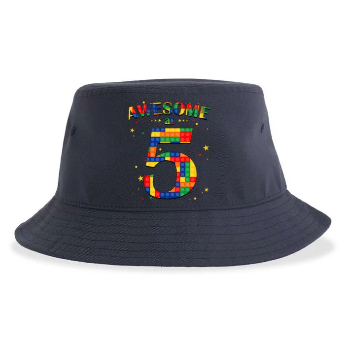 Building Blocks Bricks Awesome At 5 Years Old Birthday Boy Sustainable Bucket Hat