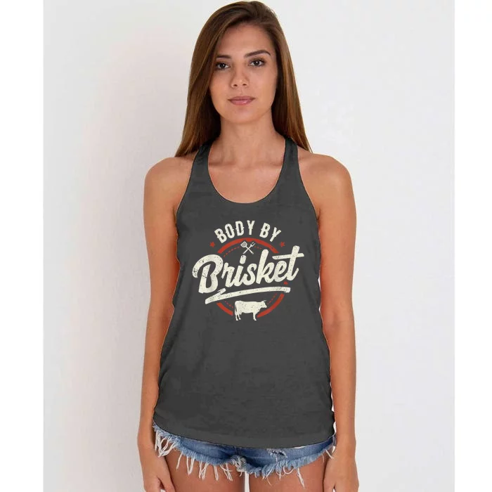 Body By Brisket Backyard Cookout BBQ Grill Women's Knotted Racerback Tank