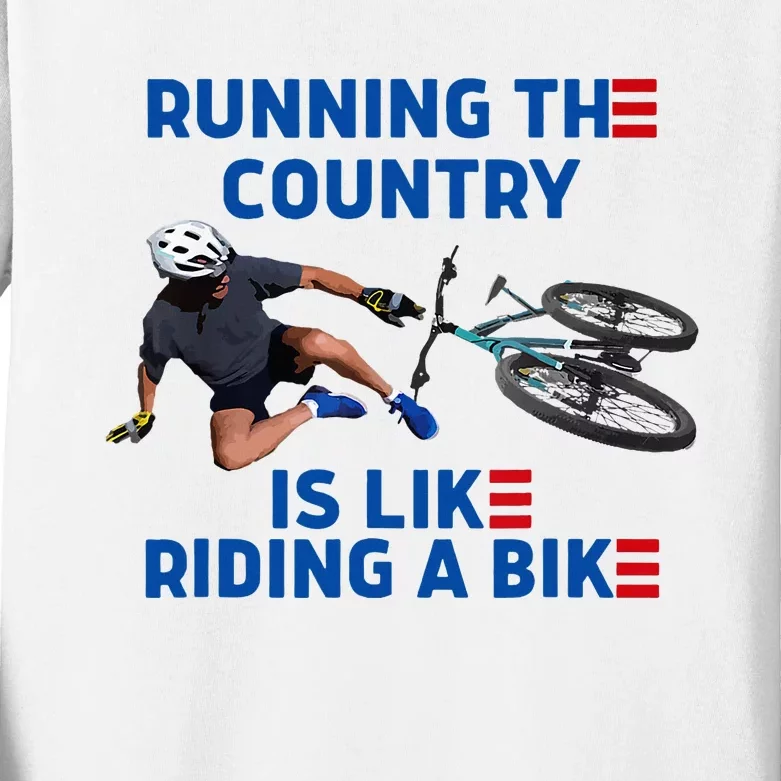 Biden Bike Bicycle Running The Country Is Like Riding A Bike Kids Long Sleeve Shirt