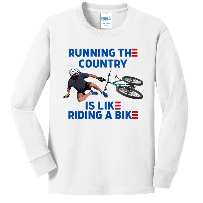 Biden Bike Bicycle Running The Country Is Like Riding A Bike Kids Long Sleeve Shirt