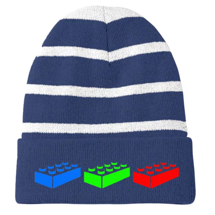 Building Blocks Bricks Master Builder Engineer Construction Striped Beanie with Solid Band