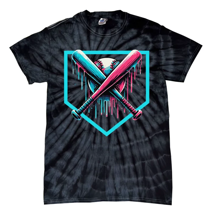 Baseball Bat Baseball Drip Gift Tie-Dye T-Shirt