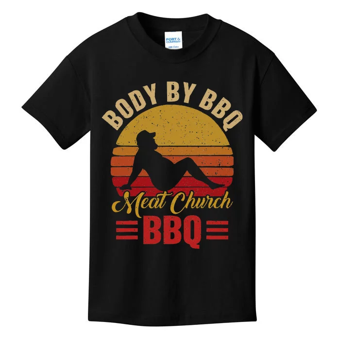 Body By BBQ Vintage Meat Church Grilling Barbecue Kids T-Shirt