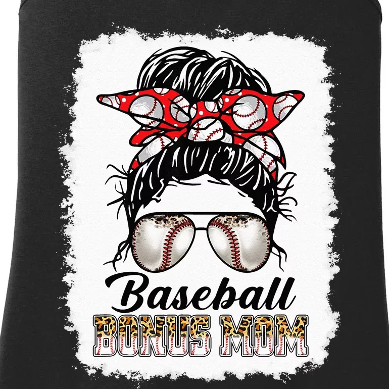 Bleached Baseball Bonus Mom Messy Bun Game Day Mothers Day Ladies Essential Tank