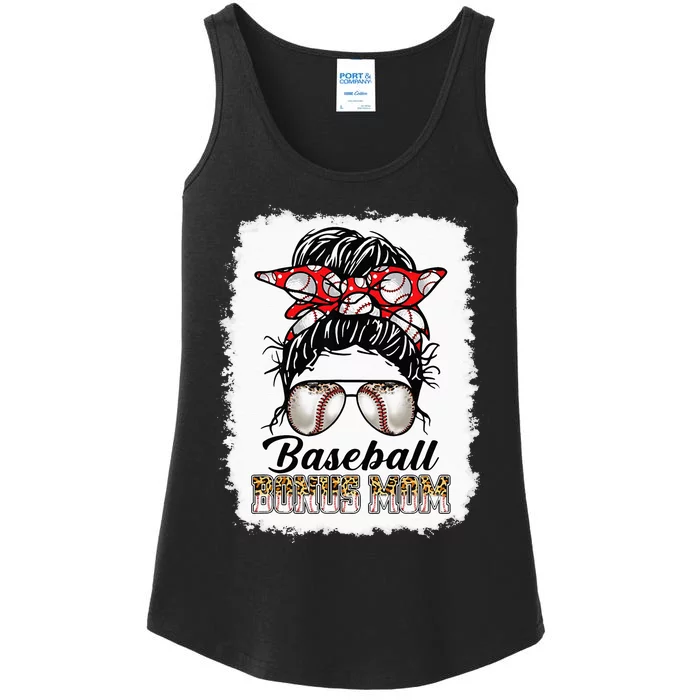 Bleached Baseball Bonus Mom Messy Bun Game Day Mothers Day Ladies Essential Tank