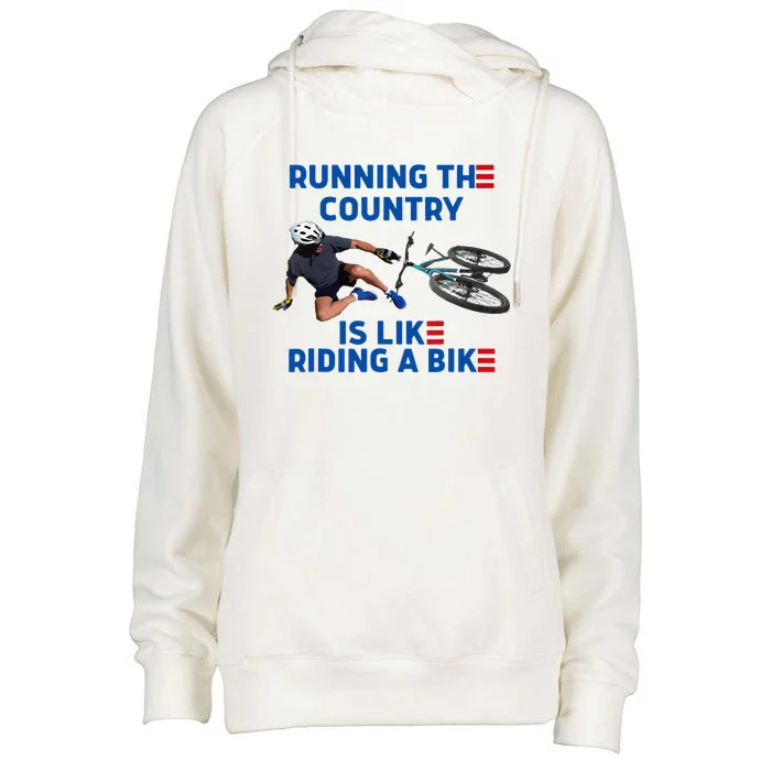 Biden Bike Bicycle Running The Country Is Like Riding A Bike Womens Funnel Neck Pullover Hood