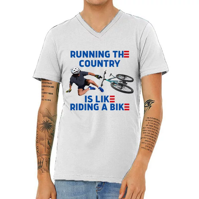 Biden Bike Bicycle Running The Country Is Like Riding A Bike V-Neck T-Shirt