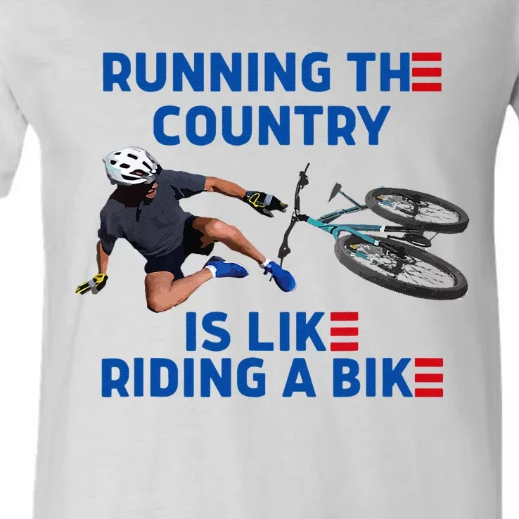 Biden Bike Bicycle Running The Country Is Like Riding A Bike V-Neck T-Shirt