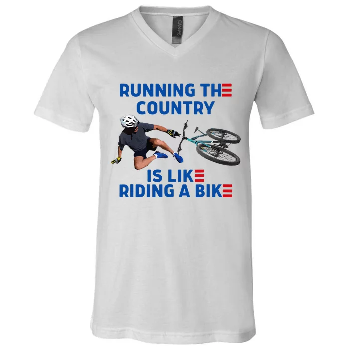 Biden Bike Bicycle Running The Country Is Like Riding A Bike V-Neck T-Shirt