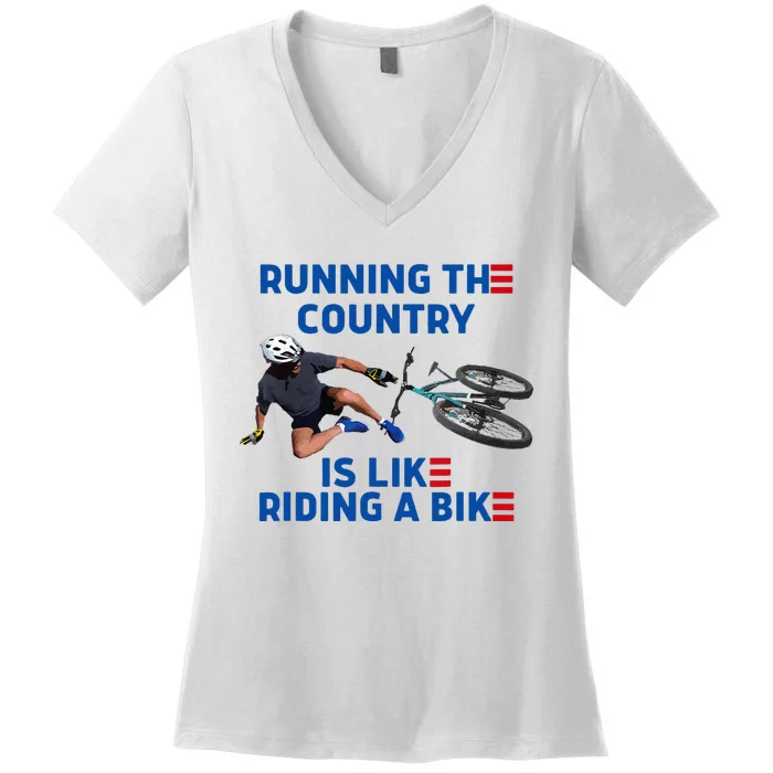 Biden Bike Bicycle Running The Country Is Like Riding A Bike Women's V-Neck T-Shirt