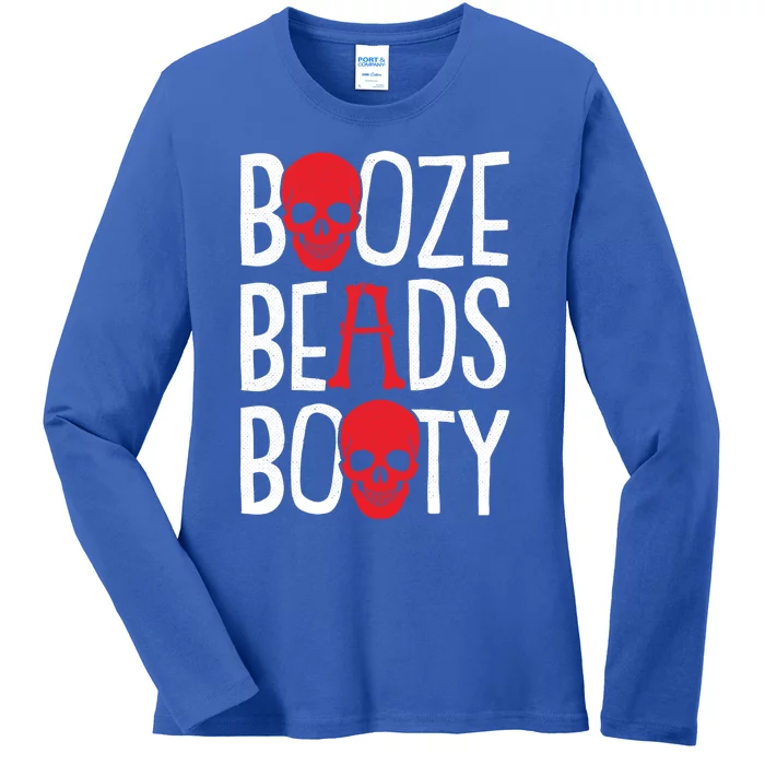 Booze Beads Booty Gasparilla Pirate Festival Jollyroger Gift Ladies Long Sleeve Shirt