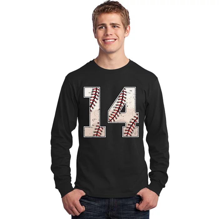 Baseball Birthday Boy Fourteen 14 Years Old 14th Bday Party Long Sleeve Shirt