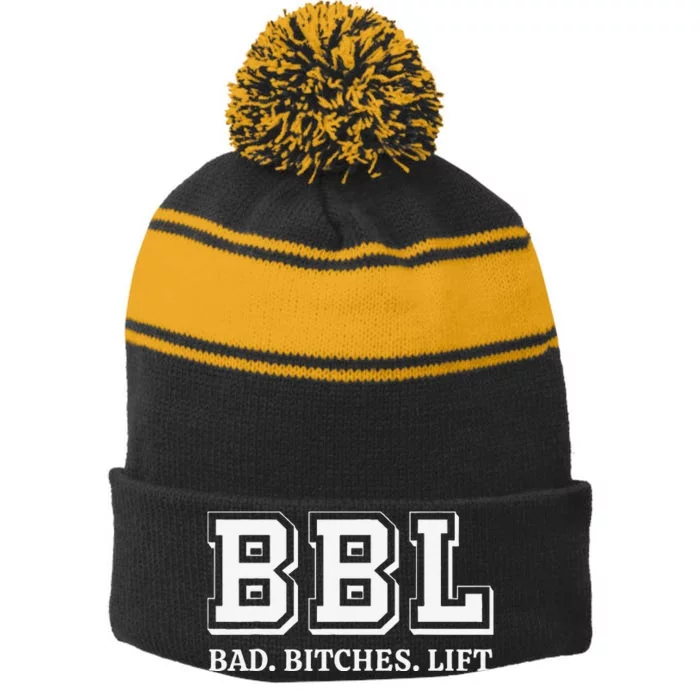 Bbl Bad Bitches Lift Funny Lifting Weight Workout Fitness Stripe Pom Pom Beanie