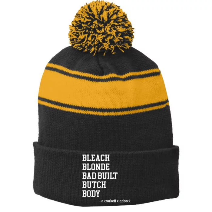 Bleach Blonde Bad Built Botched Body Stripe Pom Pom Beanie