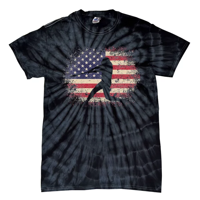 Baseball Bat Ball 4th of July Christmas Gift American Flag Tie-Dye T-Shirt