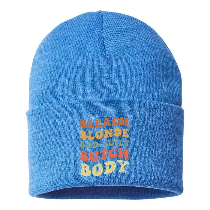 Bleach Blonde Bad Built Butch Body Grunge Retro Funny Gift Sustainable Knit Beanie