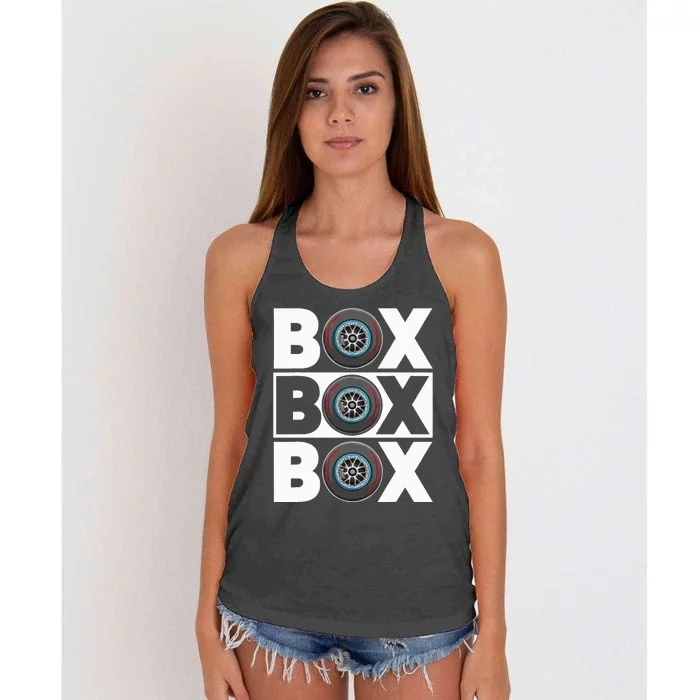 Box Box Box F1 Drag Racing Race Drifting Fast Cars Women's Knotted Racerback Tank