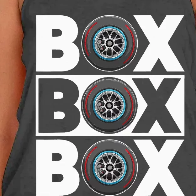 Box Box Box F1 Drag Racing Race Drifting Fast Cars Women's Knotted Racerback Tank