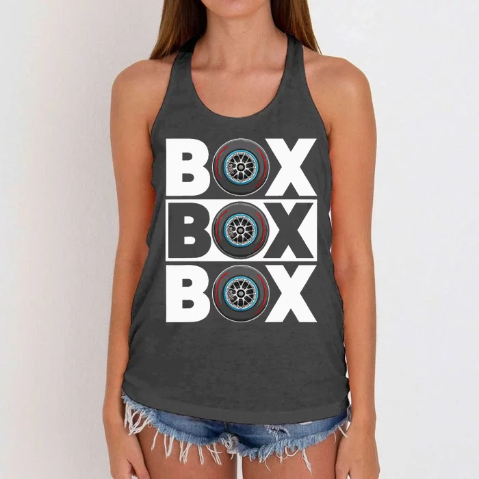 Box Box Box F1 Drag Racing Race Drifting Fast Cars Women's Knotted Racerback Tank