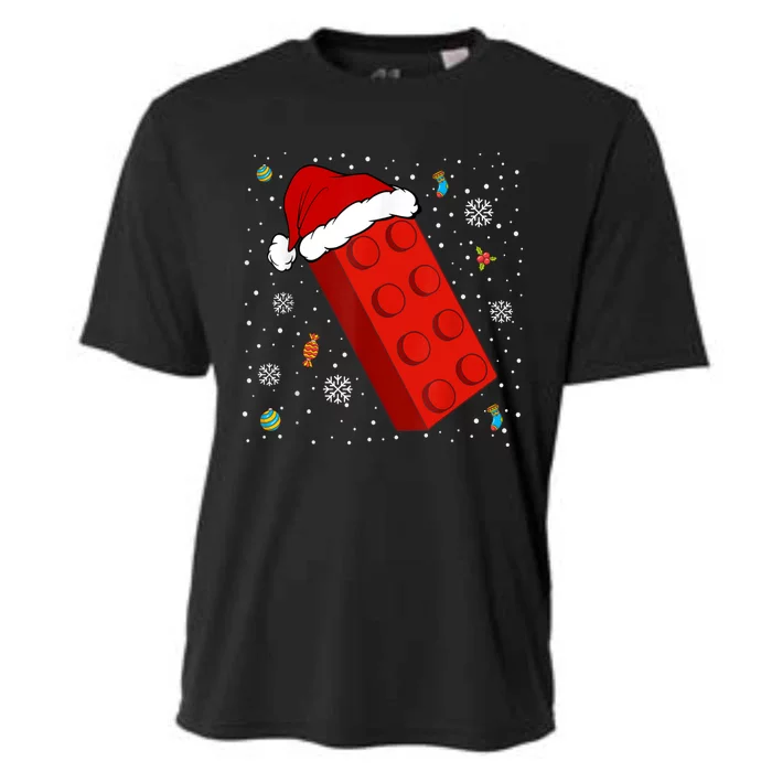 Block Brick Building Santa Xmas Christmas Master Builder Cooling Performance Crew T-Shirt