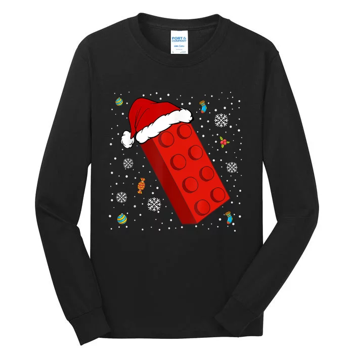 Block Brick Building Santa Xmas Christmas Master Builder Tall Long Sleeve T-Shirt