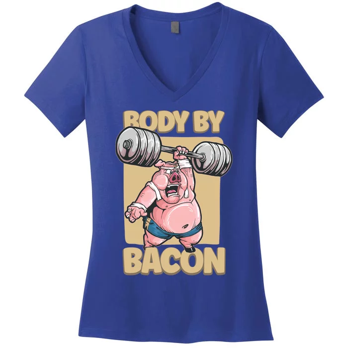 Body By Bacon Keto Diet Pork Workout Pig Exercise Gift Women's V-Neck T-Shirt