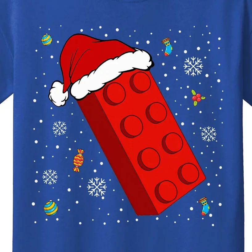 Block Brick Building Santa Xmas Christmas Master Builder Kids T-Shirt