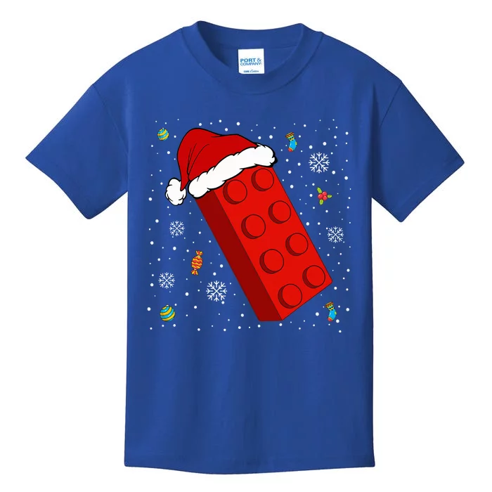 Block Brick Building Santa Xmas Christmas Master Builder Kids T-Shirt