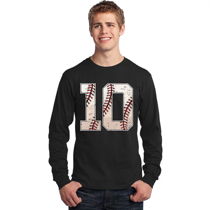 Baseball Birthday Boy Ten 10 Years Old 10th Bday Party Tall Long Sleeve T-Shirt