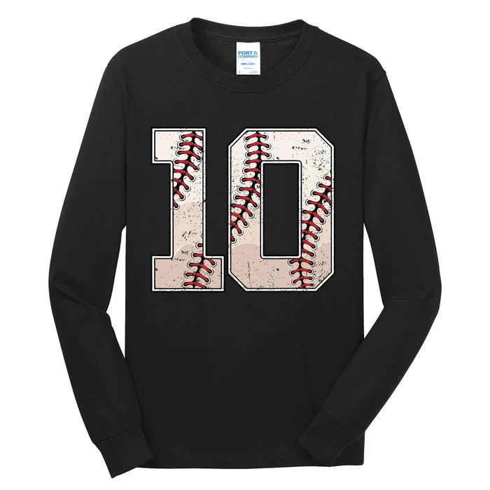 Baseball Birthday Boy Ten 10 Years Old 10th Bday Party Tall Long Sleeve T-Shirt