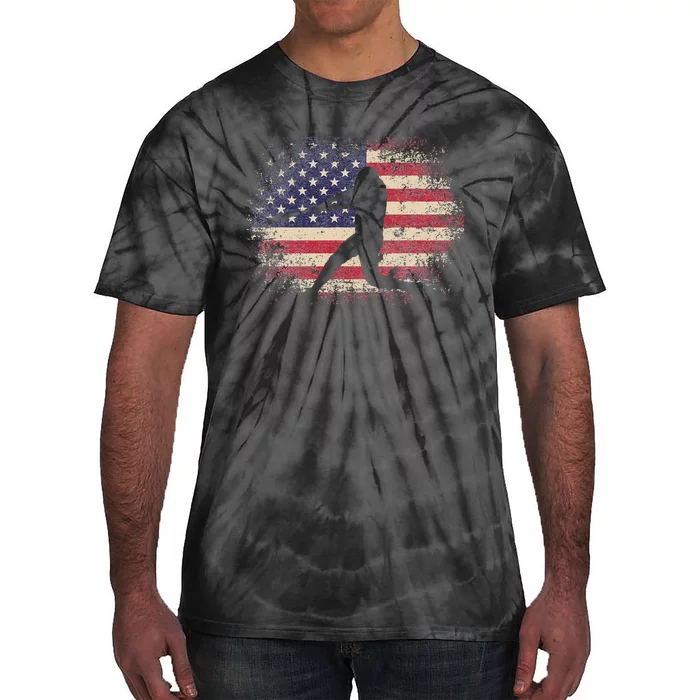 Baseball Bat Ball 4th of July Christmas Gift American Flag Tie-Dye T-Shirt