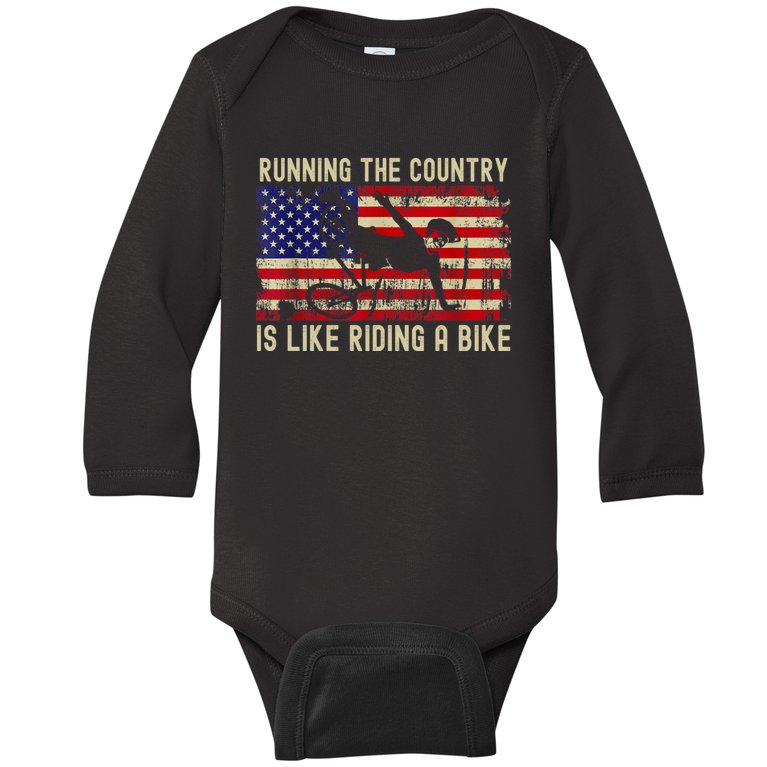 Biden Bike Bicycle Running The Country Is Like Riding A Bike Baby Long Sleeve Bodysuit