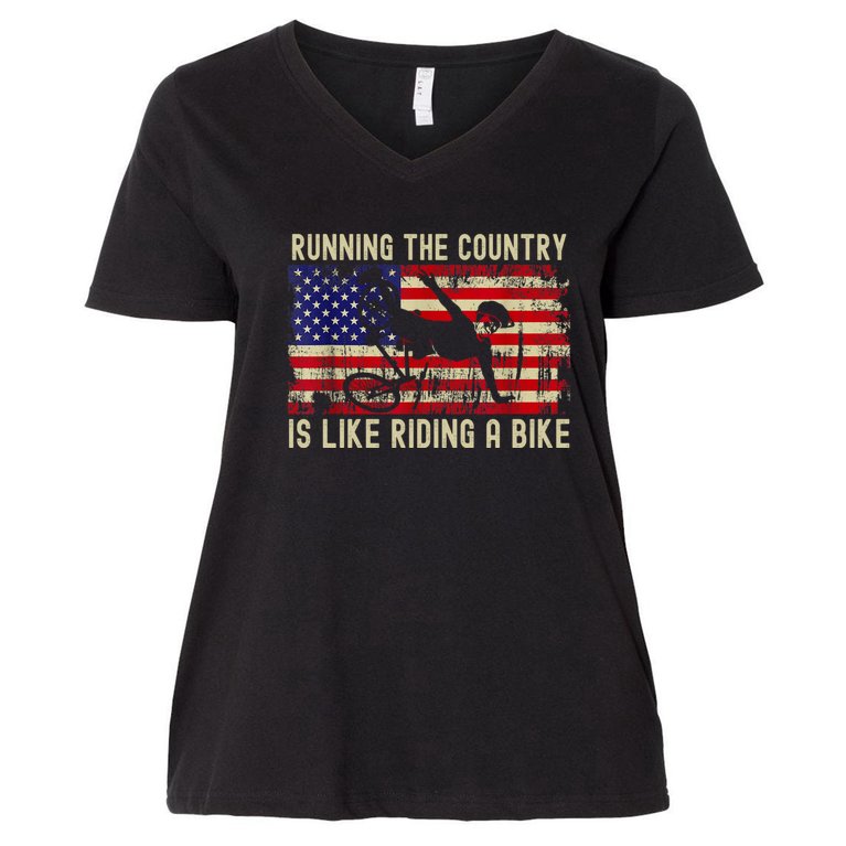 Biden Bike Bicycle Running The Country Is Like Riding A Bike Women's V-Neck Plus Size T-Shirt