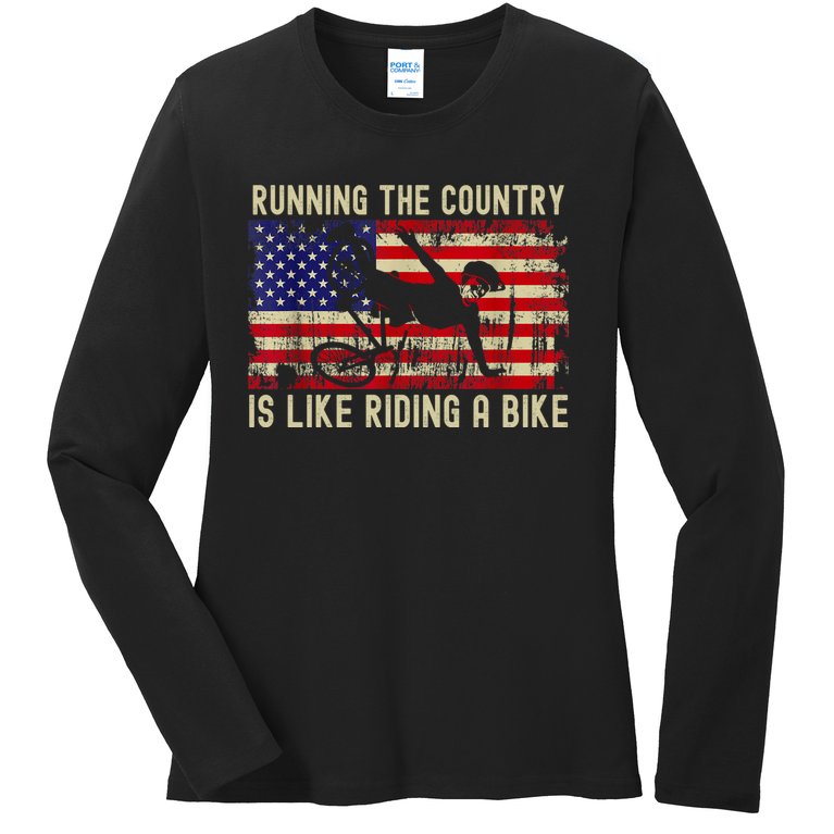 Biden Bike Bicycle Running The Country Is Like Riding A Bike Ladies Missy Fit Long Sleeve Shirt