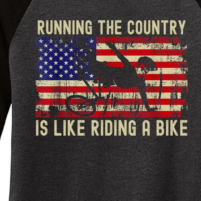 Biden Bike Bicycle Running The Country Is Like Riding A Bike Women’s Tri-Blend 3/4-Sleeve Raglan Shirt