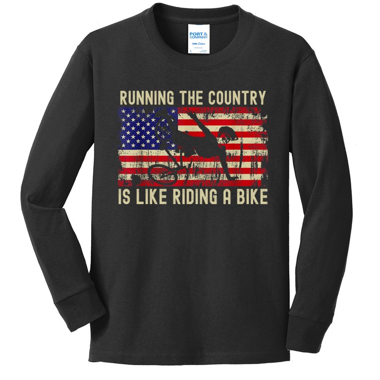 Biden Bike Bicycle Running The Country Is Like Riding A Bike Kids Long Sleeve Shirt