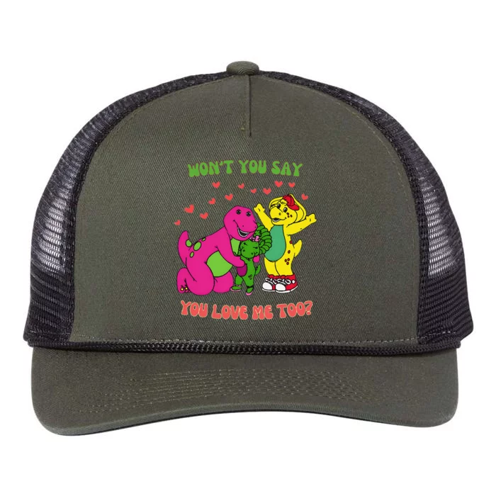 Barney Baby Bop And Bj WonT You Say You Love Me Too Retro Rope Trucker Hat Cap