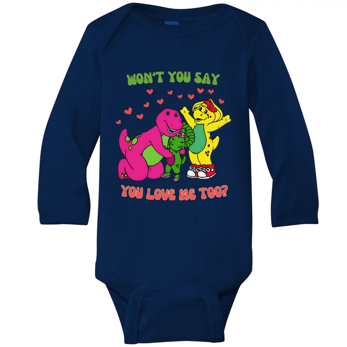 Barney Baby Bop And Bj WonT You Say You Love Me Too Baby Long Sleeve Bodysuit