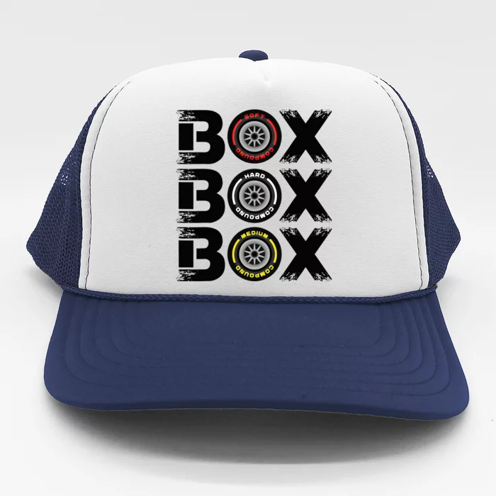 Box Box Box F1 Tyre Compound V2 Design Car Lover Trucker Hat