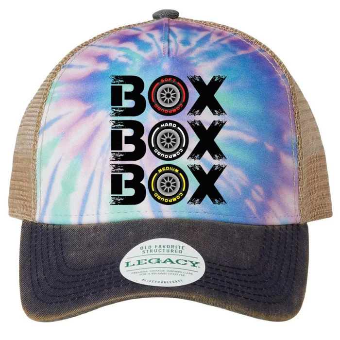 Box Box Box F1 Tyre Compound V2 Design Car Lover Legacy Tie Dye Trucker Hat