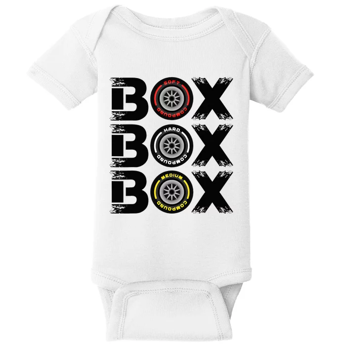 Box Box Box F1 Tyre Compound V2 Design Car Lover Baby Bodysuit