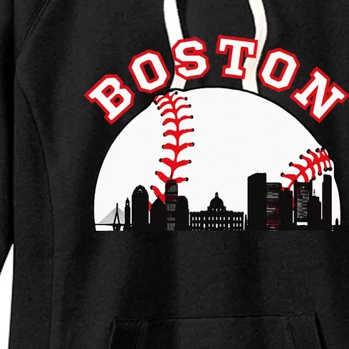 Boston Baseball Boston MA Cityscape BOS Skyline Women's Fleece Hoodie