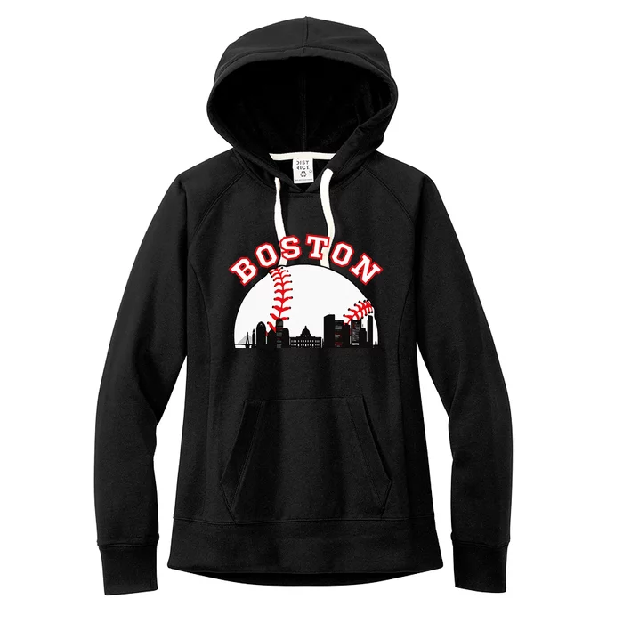 Boston Baseball Boston MA Cityscape BOS Skyline Women's Fleece Hoodie