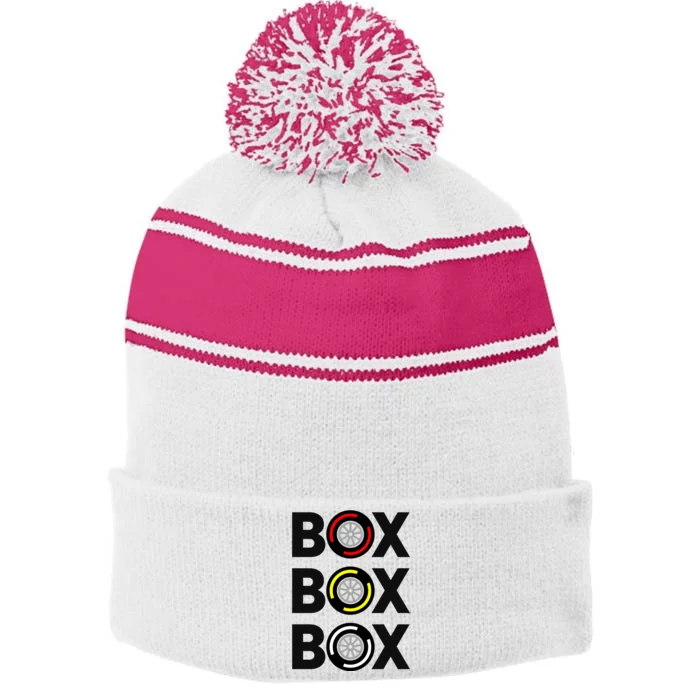 Box Box Box Racing Gift Race Car Driver Stripe Pom Pom Beanie