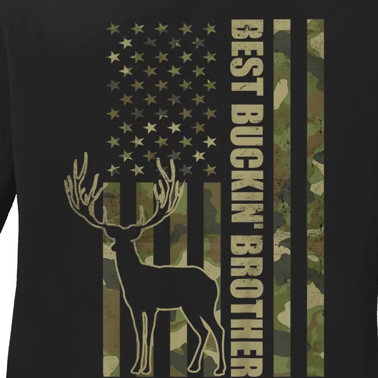 Best Buckin Brother Camo American Flag Ladies Long Sleeve Shirt