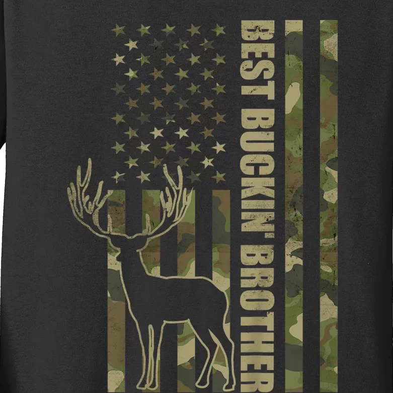 Best Buckin Brother Camo American Flag Kids Long Sleeve Shirt